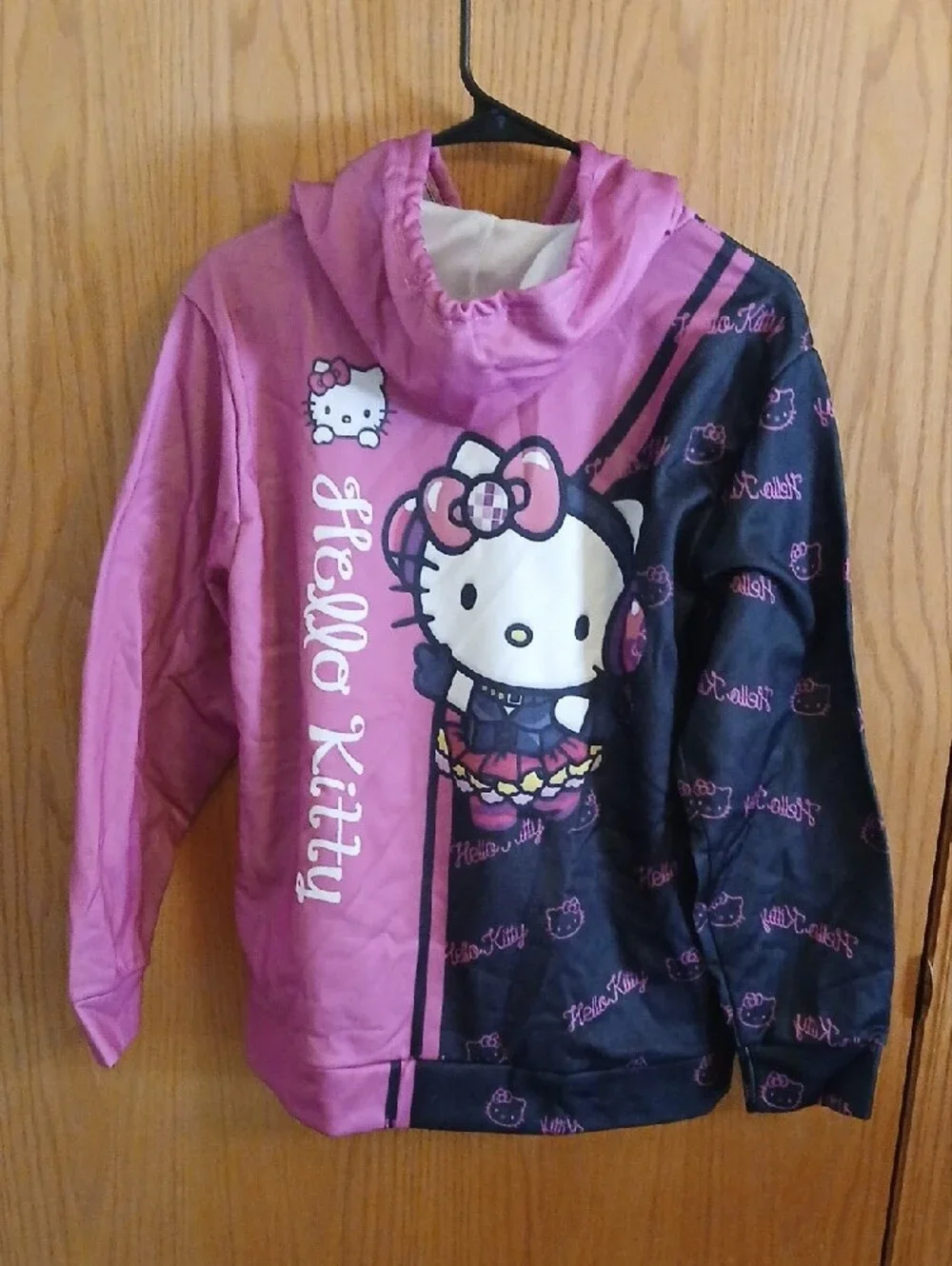 Hello Kitty Pink and Black Kids Hoodie with Graphic Front
